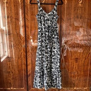 J. Crew Black and White Floral Linen Cotton Maxi Dress Size 0